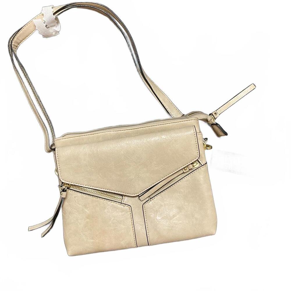 Beige Zipper Multi Compartment Shoulder Bag NWT